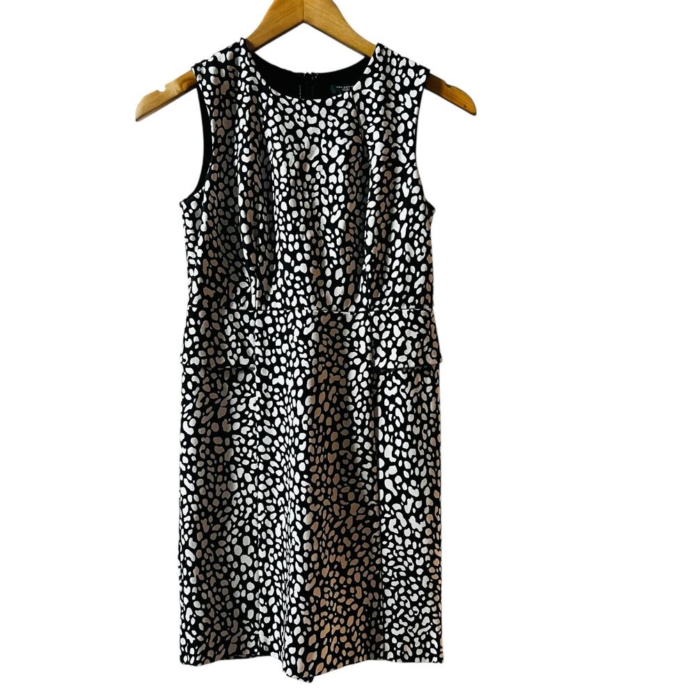 Ann Taylor Black White Print Sleeveless Side Peplum Dress Size 2P